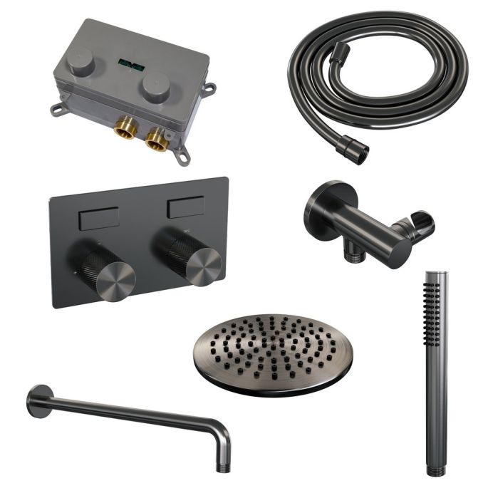 Brauer Carving 5-GM-186 thermostatische inbouw regendouche met drukknoppen SET 51 gunmetal geborsteld PVD