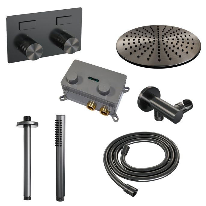 Brauer Carving 5-GM-189 thermostatische inbouw regendouche met drukknoppen SET 54 gunmetal geborsteld PVD