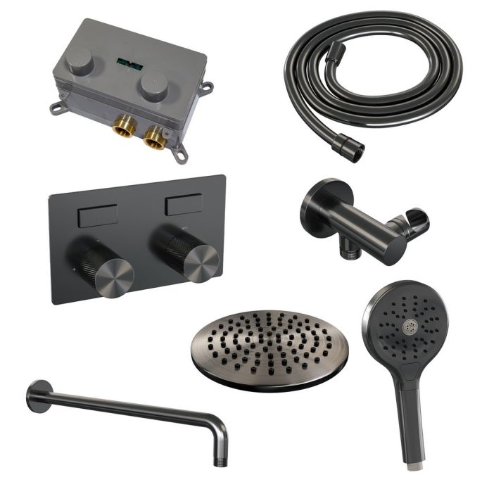 Brauer Carving 5-GM-192 thermostatische inbouw regendouche met drukknoppen SET 57 gunmetal geborsteld PVD