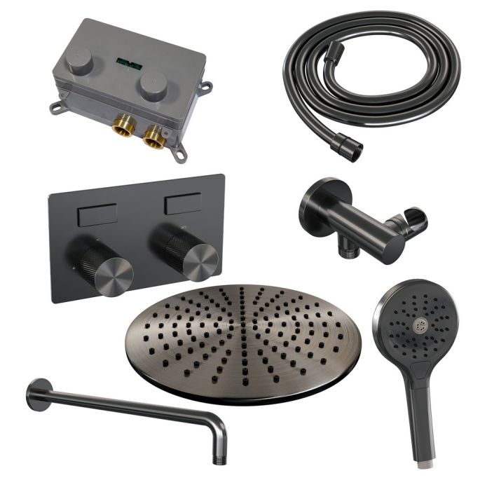 Brauer Carving 5-GM-193 thermostatische inbouw regendouche met drukknoppen SET 58 gunmetal geborsteld PVD