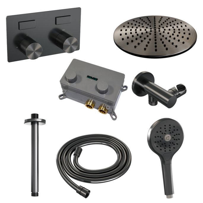 Brauer Carving 5-GM-195 thermostatische inbouw regendouche met drukknoppen SET 60 gunmetal geborsteld PVD
