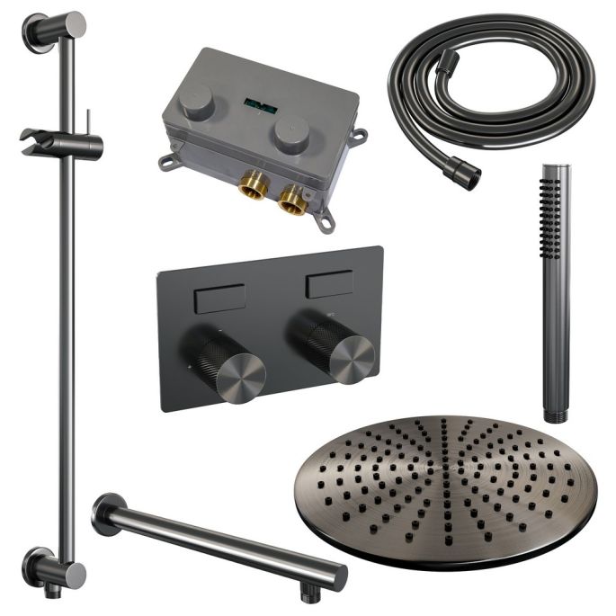 Brauer Carving 5-GM-197 thermostatische inbouw regendouche met drukknoppen SET 62 gunmetal geborsteld PVD