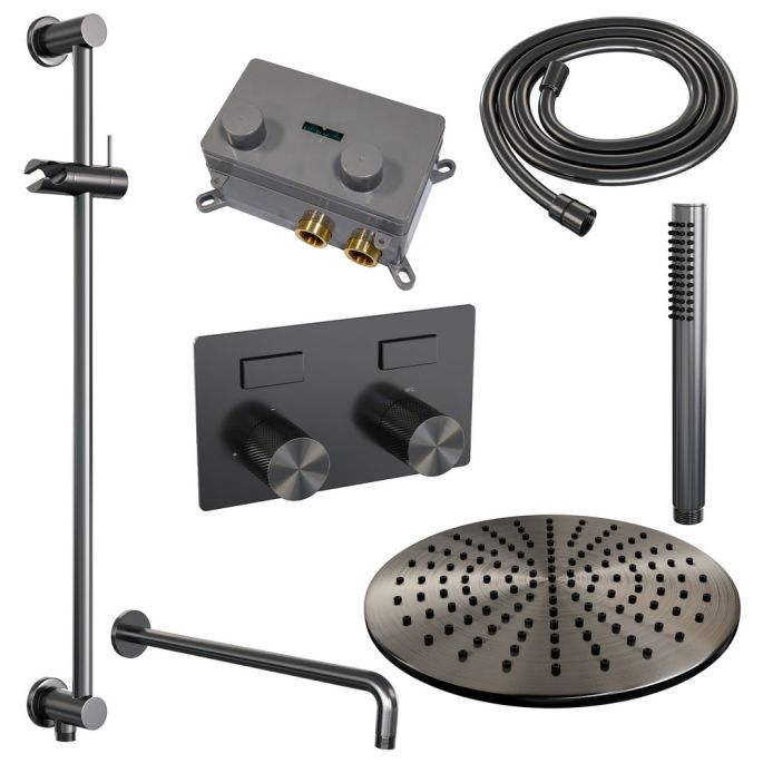 Brauer Carving 5-GM-199 thermostatische inbouw regendouche met drukknoppen SET 64 gunmetal geborsteld PVD