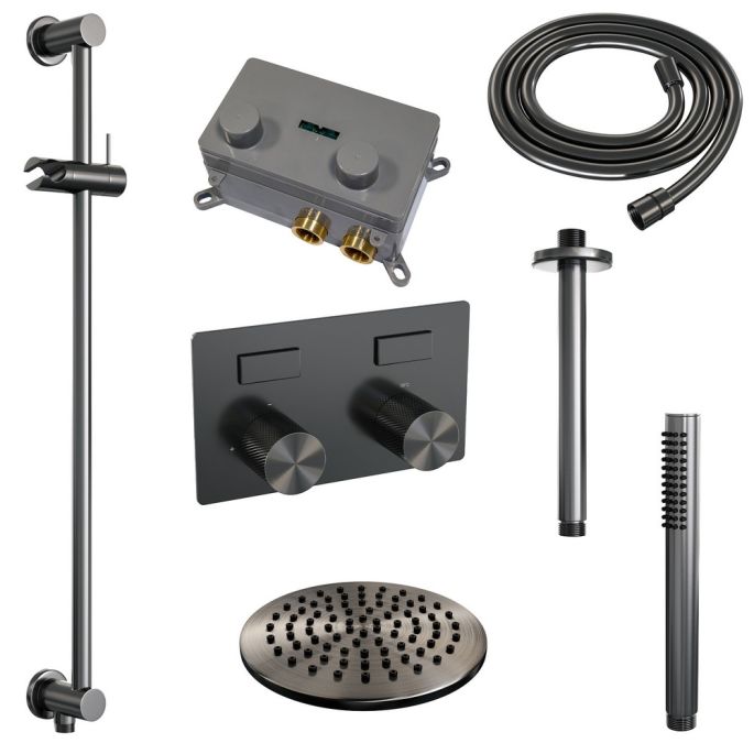 Brauer Carving 5-GM-200 thermostatische inbouw regendouche met drukknoppen SET 65 gunmetal geborsteld PVD