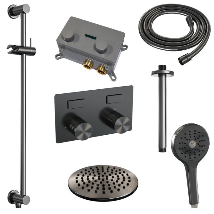 Brauer Carving 5-GM-206 thermostatische inbouw regendouche met drukknoppen SET 71 gunmetal geborsteld PVD