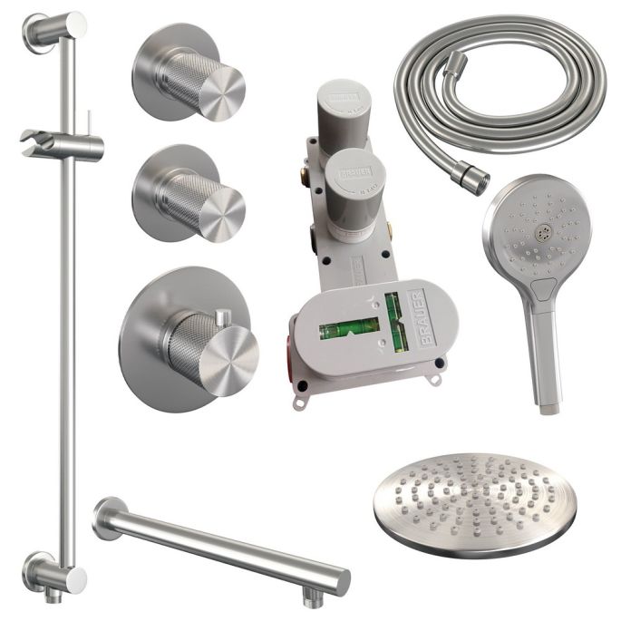 Brauer Carving 5-NG-115 thermostatische inbouw regendouche SET 19 RVS geborsteld PVD