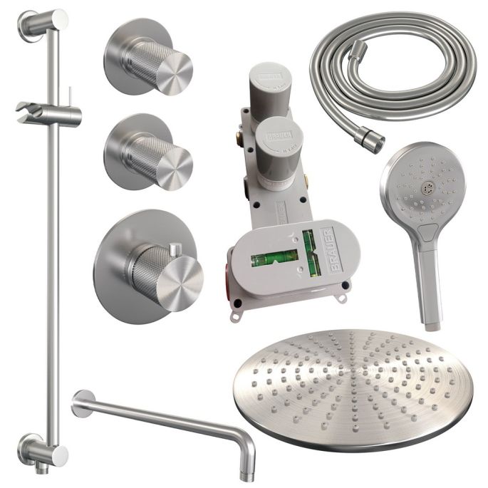 Brauer Carving 5-NG-118 thermostatische inbouw regendouche SET 22 RVS geborsteld PVD
