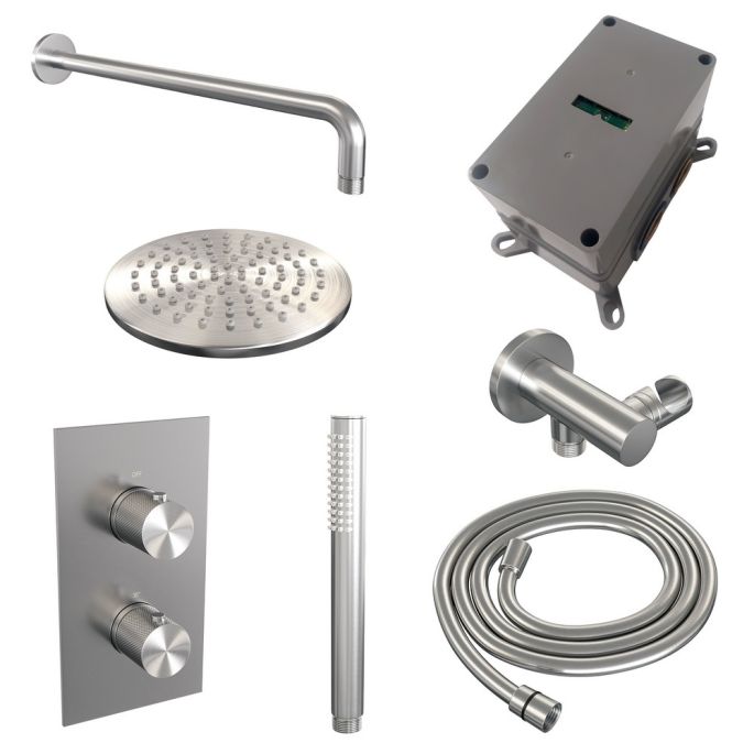 Brauer Carving 5-NG-123 thermostatische inbouw regendouche 3-weg omstelling SET 27 RVS geborsteld PVD