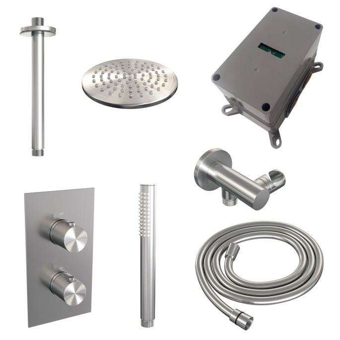 Brauer Carving 5-NG-125 thermostatische inbouw regendouche 3-weg omstelling SET 29 RVS geborsteld PVD