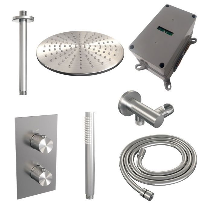Brauer Carving 5-NG-126 thermostatische inbouw regendouche 3-weg omstelling SET 30 RVS geborsteld PVD
