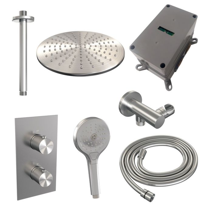 Brauer Carving 5-NG-132 thermostatische inbouw regendouche 3-weg omstelling SET 36 RVS geborsteld PVD
