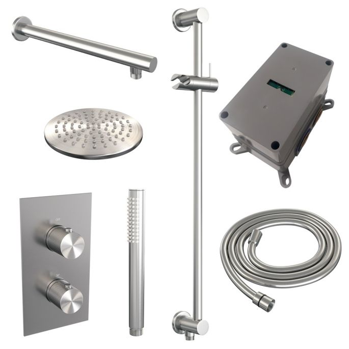 Brauer Carving 5-NG-133 thermostatische inbouw regendouche 3-weg omstelling SET 37 RVS geborsteld PVD