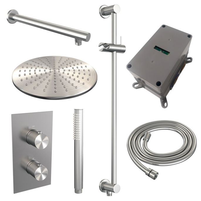 Brauer Carving 5-NG-134 thermostatische inbouw regendouche 3-weg omstelling SET 38 RVS geborsteld PVD