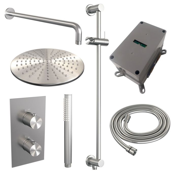 Brauer Carving 5-NG-136 thermostatische inbouw regendouche 3-weg omstelling SET 40 RVS geborsteld PVD