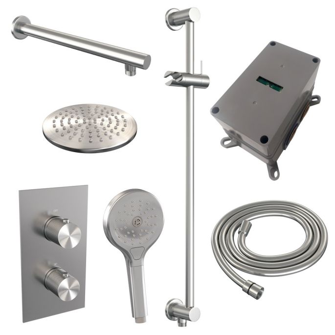Brauer Carving 5-NG-139 thermostatische inbouw regendouche 3-weg omstelling SET 43 RVS geborsteld PVD