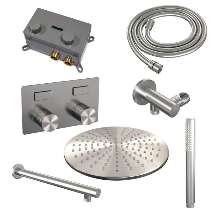 Brauer Carving 5-NG-185 thermostatische inbouw regendouche met drukknoppen SET 50 RVS geborsteld PVD