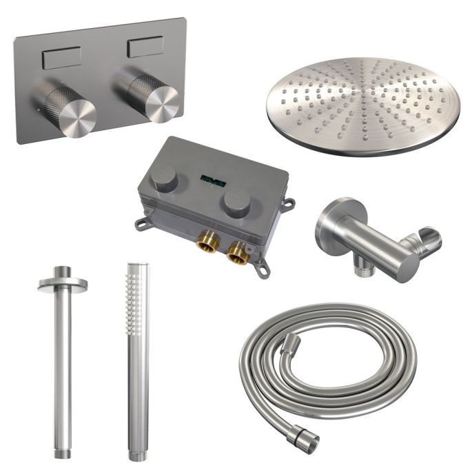 Brauer Carving 5-NG-189 thermostatische inbouw regendouche met drukknoppen SET 54 RVS geborsteld PVD