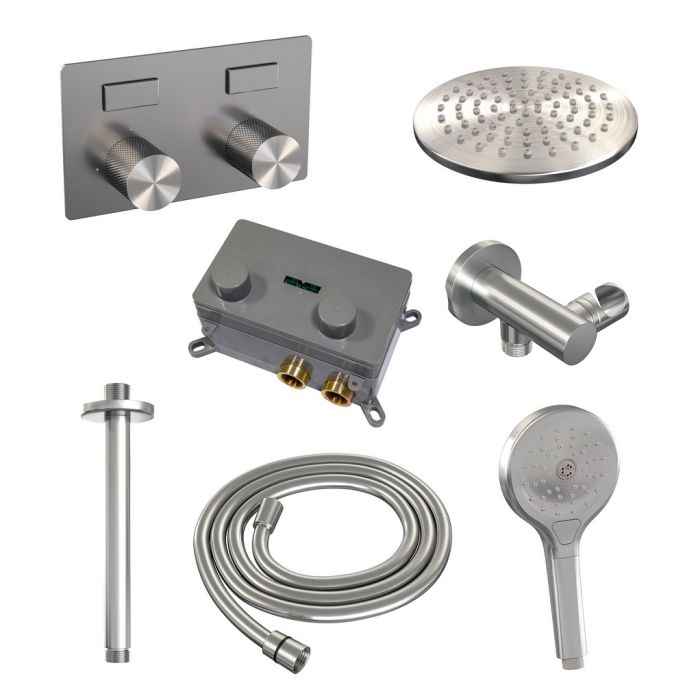 Brauer Carving 5-NG-194 thermostatische inbouw regendouche met drukknoppen SET 59 RVS geborsteld PVD