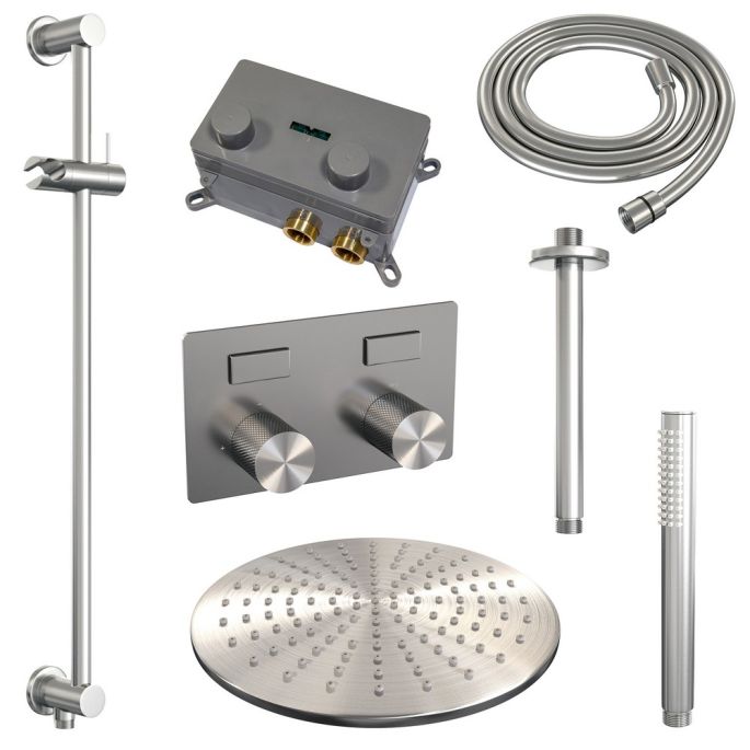 Brauer Carving 5-NG-201 thermostatische inbouw regendouche met drukknoppen SET 66 RVS geborsteld PVD