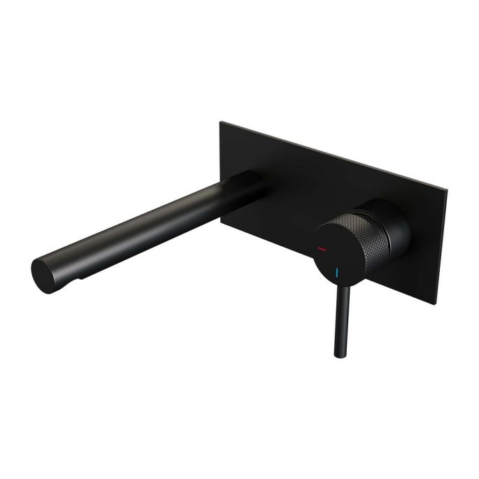 Brauer Carving 5-S-004-S6 inbouw wastafelmengkraan met rechte uitloop en afdekplaat model A1 mat zwart