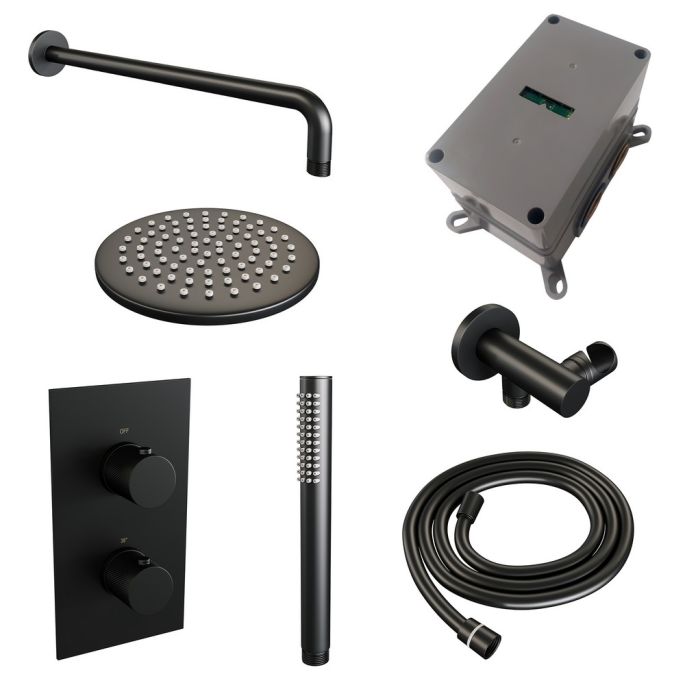 Brauer Carving 5-S-123 thermostatische inbouw regendouche 3-weg omstelling SET 27 mat zwart