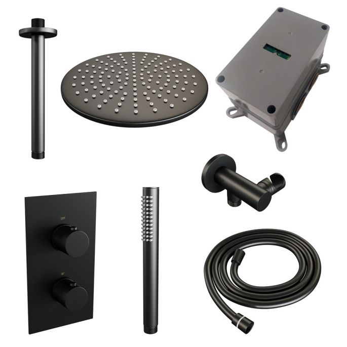 Brauer Carving 5-S-126 thermostatische inbouw regendouche 3-weg omstelling SET 30 mat zwart