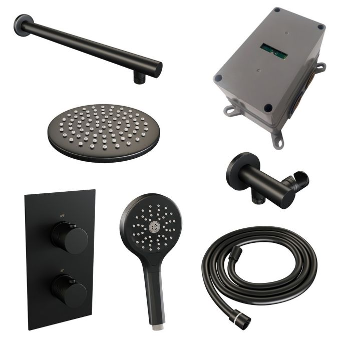 Brauer Carving 5-S-127 thermostatische inbouw regendouche 3-weg omstelling SET 31 mat zwart