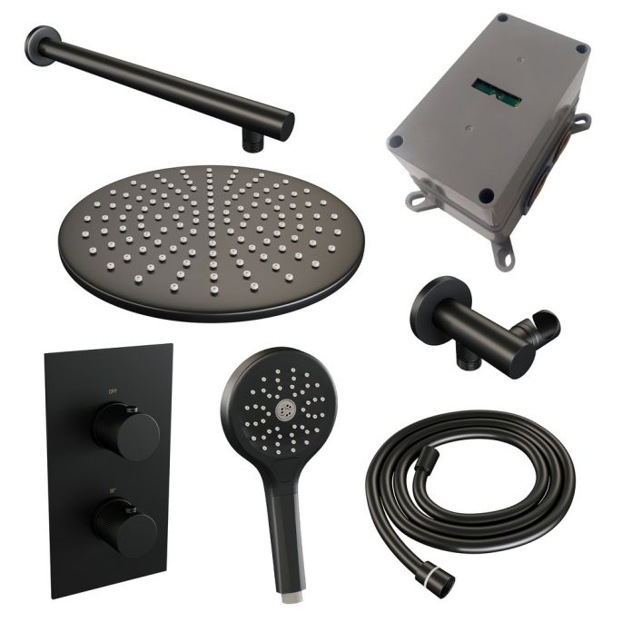 Brauer Carving 5-S-128 thermostatic concealed rain shower 3-way diverter SET 32 matt black