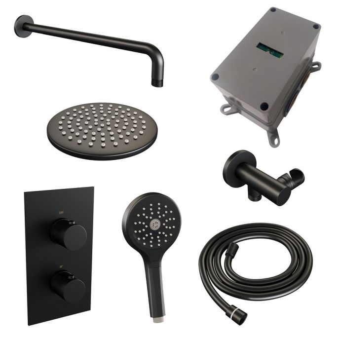 Brauer Carving 5-S-129 thermostatische inbouw regendouche 3-weg omstelling SET 33 mat zwart