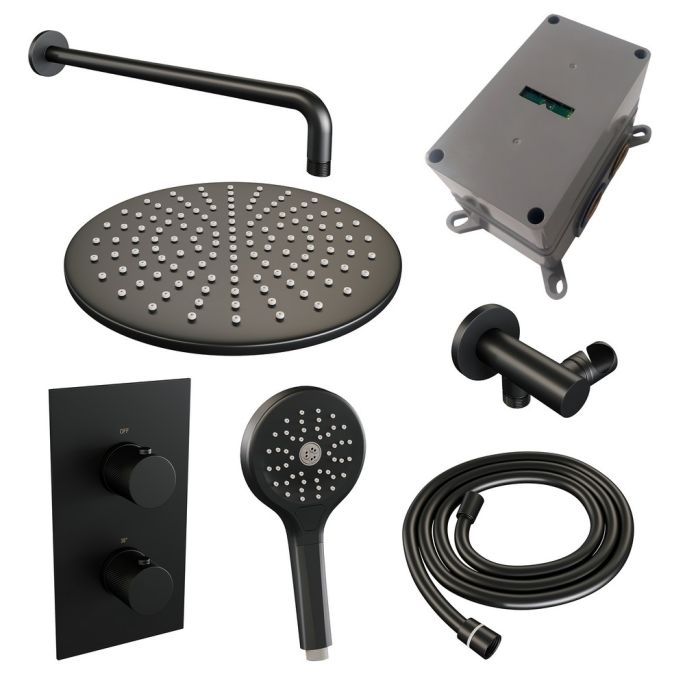 Brauer Carving 5-S-130 thermostatische inbouw regendouche 3-weg omstelling SET 34 mat zwart