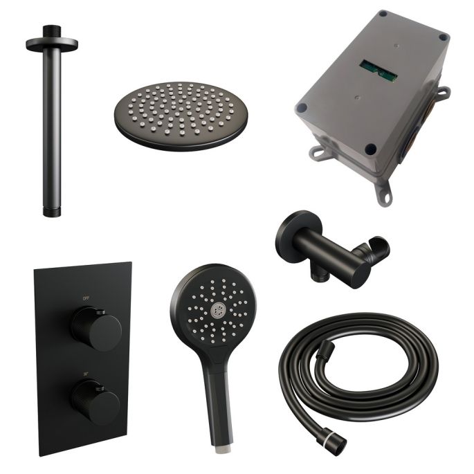 Brauer Carving 5-S-131 thermostatische inbouw regendouche 3-weg omstelling SET 35 mat zwart