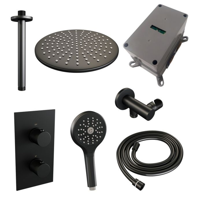 Brauer Carving 5-S-132 thermostatische inbouw regendouche 3-weg omstelling SET 36 mat zwart