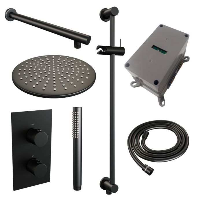 Brauer Carving 5-S-134 thermostatische inbouw regendouche 3-weg omstelling SET 38 mat zwart