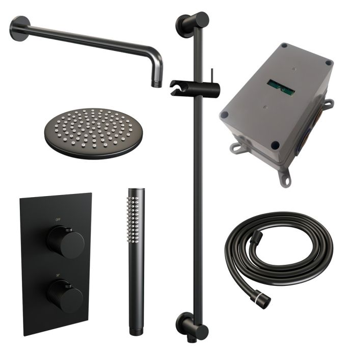 Brauer Carving 5-S-135 thermostatische inbouw regendouche 3-weg omstelling SET 39 mat zwart