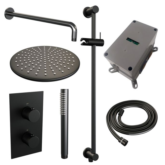 Brauer Carving 5-S-136 thermostatische inbouw regendouche 3-weg omstelling SET 40 mat zwart