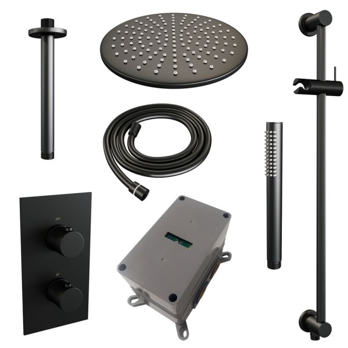 Brauer Carving 5-S-138 thermostatische inbouw regendouche 3-weg omstelling SET 42 mat zwart