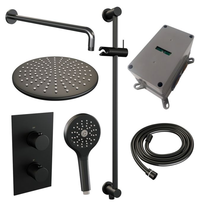 Brauer Carving 5-S-142 thermostatische inbouw regendouche 3-weg omstelling SET 46 mat zwart