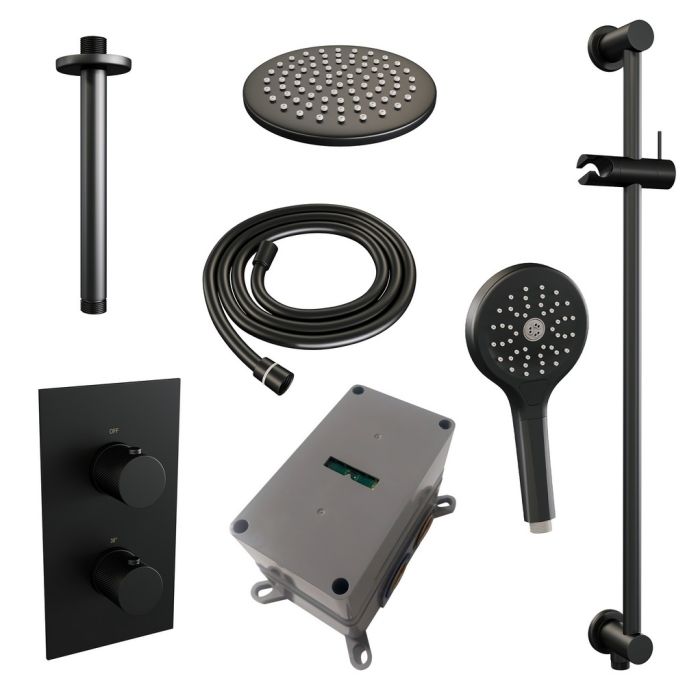 Brauer Carving 5-S-143 thermostatische inbouw regendouche 3-weg omstelling SET 47 mat zwart