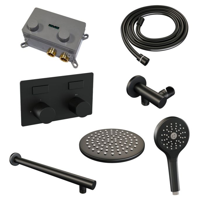 Brauer Carving 5-S-190 thermostatische inbouw regendouche met drukknoppen SET 55 mat zwart