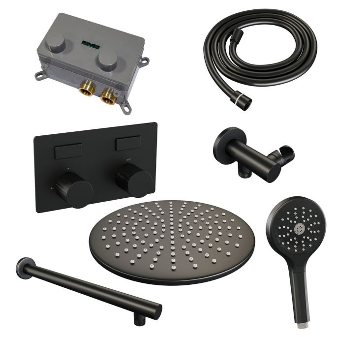 Brauer Carving 5-S-191 thermostatische inbouw regendouche met drukknoppen SET 56 mat zwart