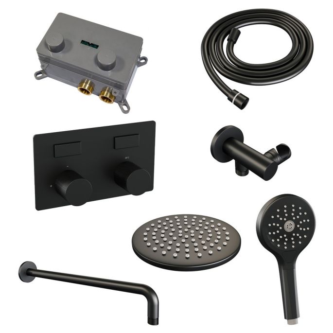 Brauer Carving 5-S-192 thermostatische inbouw regendouche met drukknoppen SET 57 mat zwart