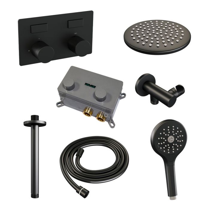 Brauer Carving 5-S-194 thermostatische Unterputz-Regenbrause mit Drucktasten SET 59 mattschwarz