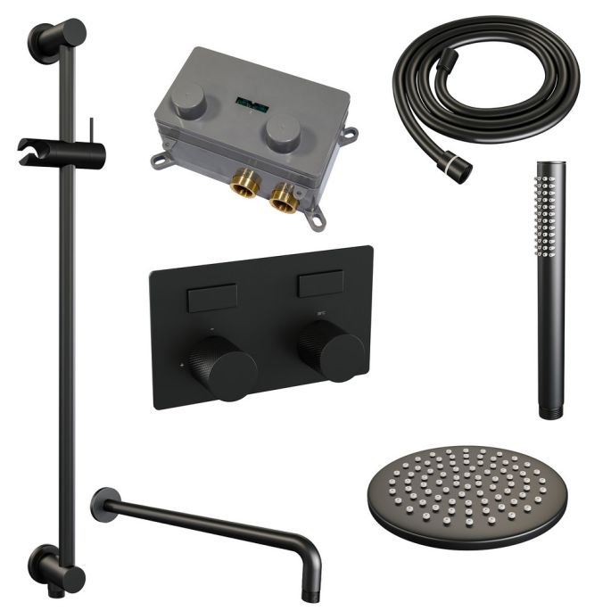 Brauer Carving 5-S-198 thermostatische inbouw regendouche met drukknoppen SET 63 mat zwart