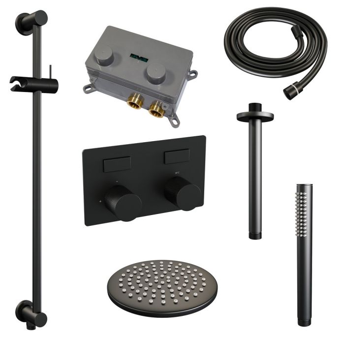 Brauer Carving 5-S-200 thermostatische inbouw regendouche met drukknoppen SET 65 mat zwart