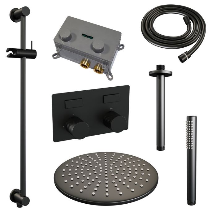 Brauer Carving 5-S-201 thermostatische inbouw regendouche met drukknoppen SET 66 mat zwart