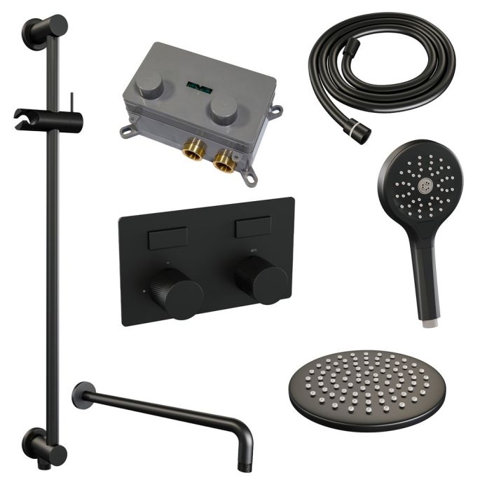 Brauer Carving 5-S-204 thermostatische inbouw regendouche met drukknoppen SET 69 mat zwart