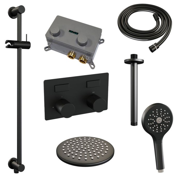 Brauer Carving 5-S-206 thermostatische inbouw regendouche met drukknoppen SET 71 mat zwart