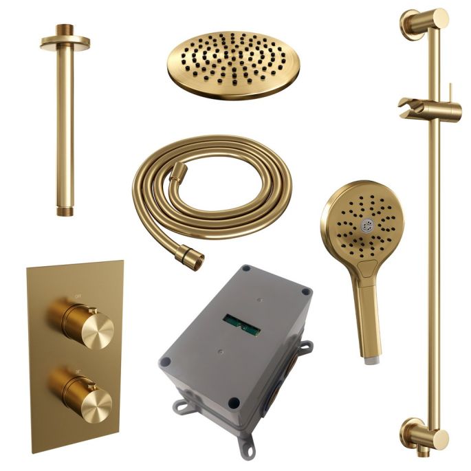 Brauer Edition 5-GG-072 thermostatische inbouw regendouche 3-weg omstelling SET 47 goud geborsteld PVD