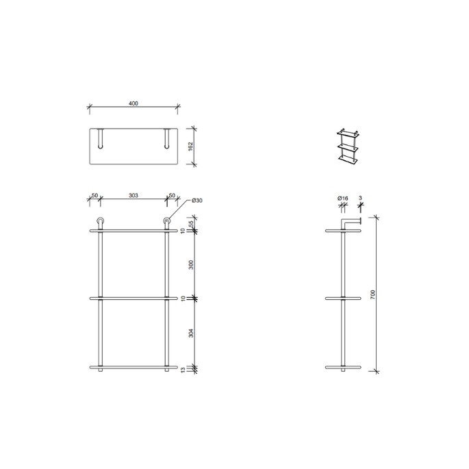 Decor Walther 0701500 DW 016 glazen wand rek chroom