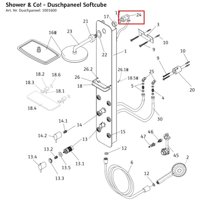 HSK E98529 rotatable corner piece for shower panel